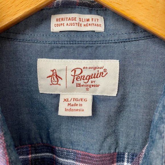 Mens Plaid Original Penguin Long Sleeve Button Up Flannel, Size XL Heritage Slim - Picture 2 of 5